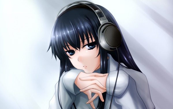 Girl in Headphones Grey Sweater